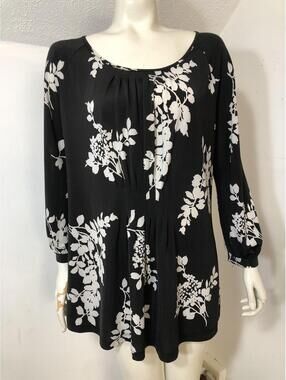 Talbots Womens XL Popover Tunic Top Long Sleeves Stretch Pleated Front Waist